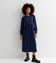 New Look Blue Leopard Print Jersey Midi Smock Dress